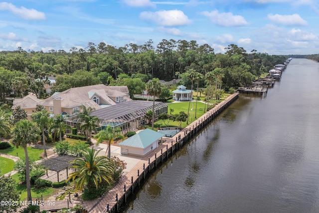 aerial view of a nearby body of water