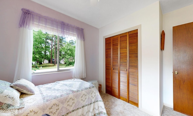 carpeted bedroom featuring a closet