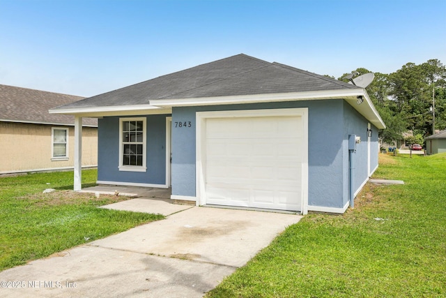 7843 India Ave, Jacksonville, FL 32211 - ranch-style house with roof with shingles, stucco siding, and a front lawn