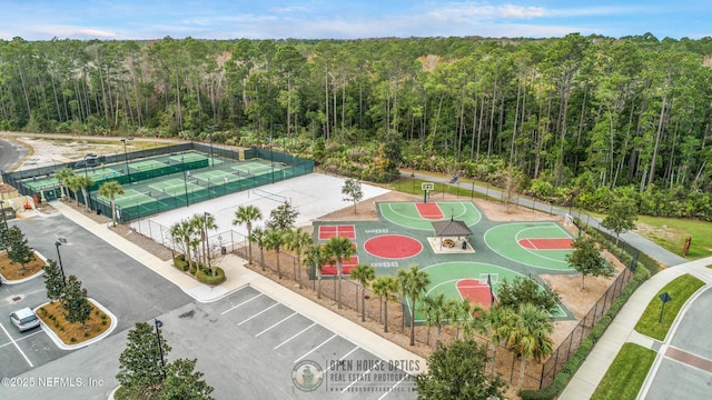 drone / aerial view with a forest view