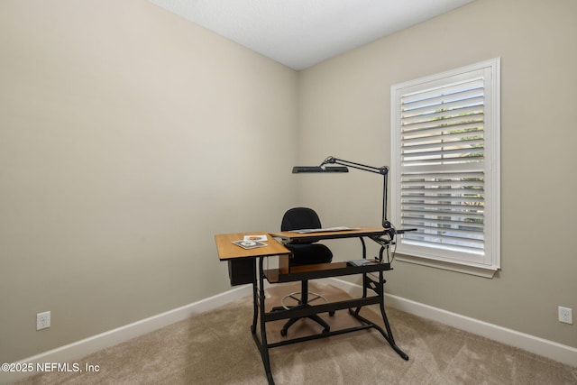 office with baseboards and carpet floors