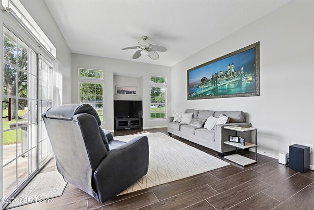 245 Village Green Ave, Fruit Cove, FL 32259 - living room featuring wood finished floors, baseboards, and ceiling fan