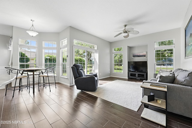 245 Village Green Ave, Fruit Cove, FL 32259 - living room featuring baseboards, a ceiling fan, and wood tiled floor