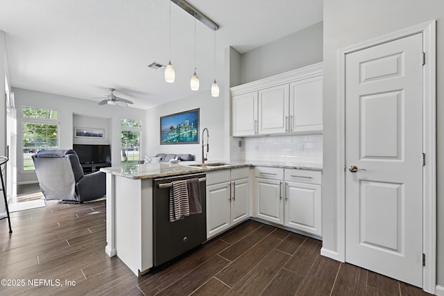 245 Village Green Ave, Fruit Cove, FL 32259 - kitchen featuring a peninsula, dark wood-style floors, a sink, visible vents, and dishwasher