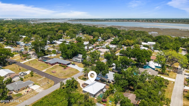 bird's eye view with a water view and a residential view