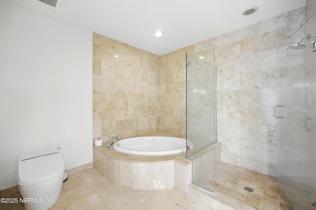 1431 Riverplace Blvd Unit 2003, Jacksonville, FL 32207 - full bath featuring a stall shower, toilet, tile patterned flooring, and a bath