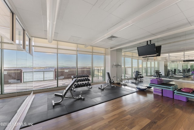 1431 Riverplace Blvd Unit 2003, Jacksonville, FL 32207 - workout area featuring wood finished floors and expansive windows