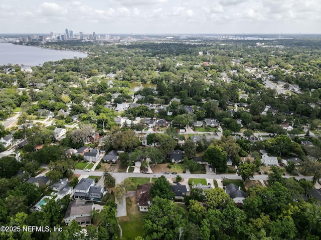 aerial view with a water view and a residential view