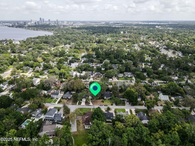 bird's eye view with a residential view and a water view