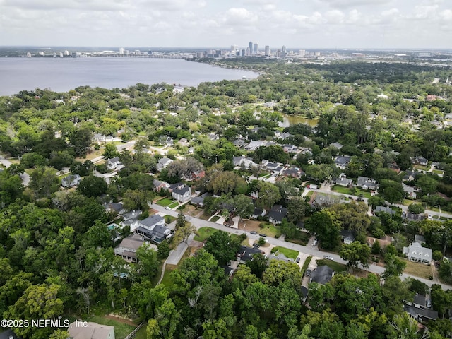 bird's eye view featuring a residential view and a water view