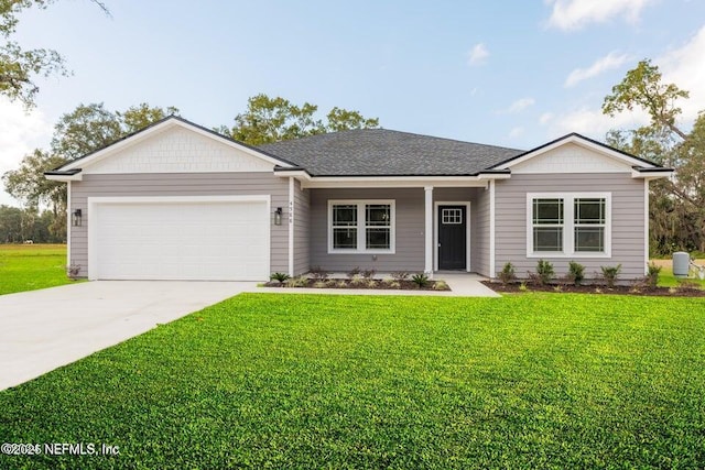 5817 Silver Sands Cir, Keystone Heights, FL 32656 - single story home featuring concrete driveway, an attached garage, roof with shingles, and a front yard