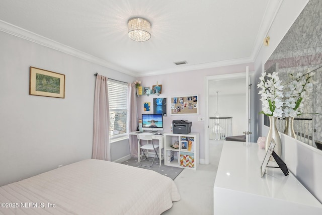 116 Lost Beach Ln, Ponte Vedra Beach, FL 32082 - bedroom with crown molding, baseboards, visible vents, and an inviting chandelier