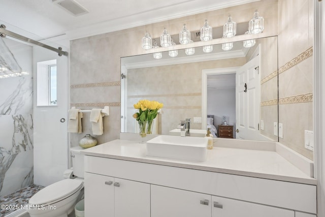 116 Lost Beach Ln, Ponte Vedra Beach, FL 32082 - ensuite bathroom with vanity, tile walls, a stall shower, and visible vents