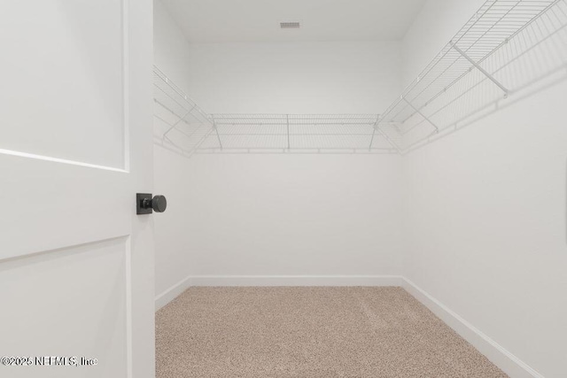 walk in closet featuring visible vents and carpet floors