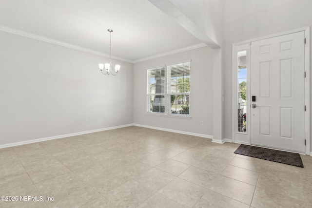 124 Sarah Elizabeth Dr, Saint Johns, FL 32259 - foyer entrance featuring baseboards, a notable chandelier, crown molding, and light tile patterned flooring