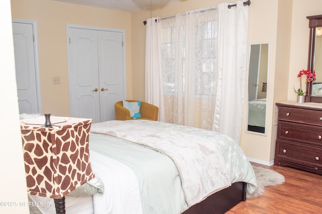 bedroom featuring a closet and wood finished floors