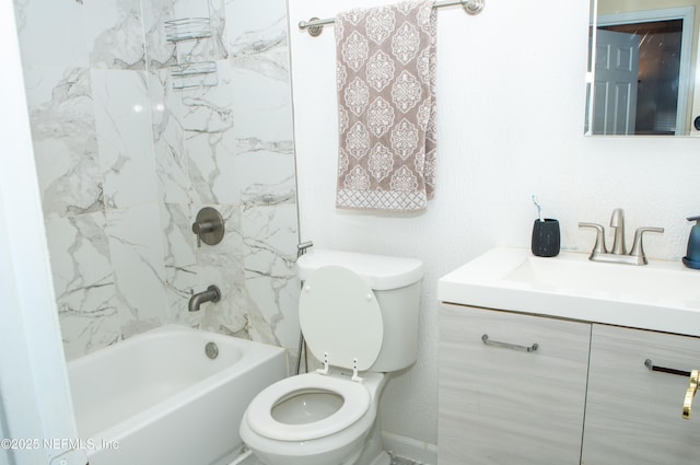 bathroom with toilet, vanity, and shower / bath combination