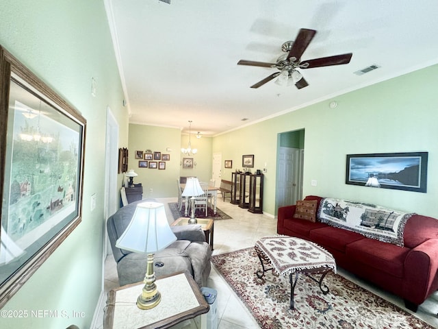 9421 Osprey Branch Trl Unit 4, Jacksonville, FL 32257 - living area featuring light tile patterned floors, visible vents, and crown molding