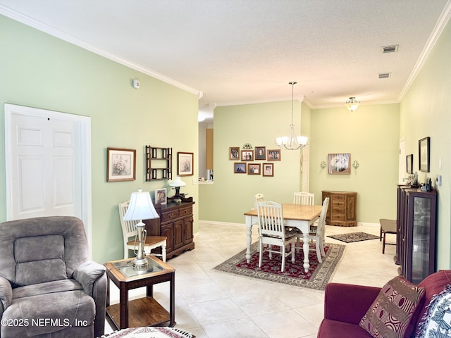 9421 Osprey Branch Trl Unit 4, Jacksonville, FL 32257 - living room featuring visible vents, ornamental molding, a notable chandelier, and light tile patterned floors