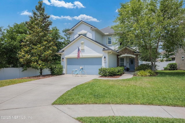 72 Whistler Trce, Ponte Vedra, FL 32081 - traditional-style house with a garage, a front lawn, fence, stucco siding, and concrete driveway