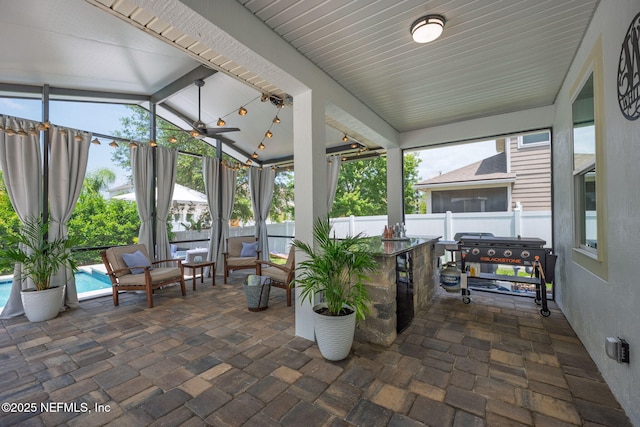 72 Whistler Trce, Ponte Vedra, FL 32081 - sunroom featuring an outdoor hangout area, ceiling fan, and beam ceiling