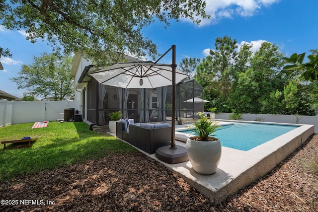 72 Whistler Trce, Ponte Vedra, FL 32081 - view of pool with a fenced backyard, a fenced in pool, an outdoor living space, a gate, and a yard