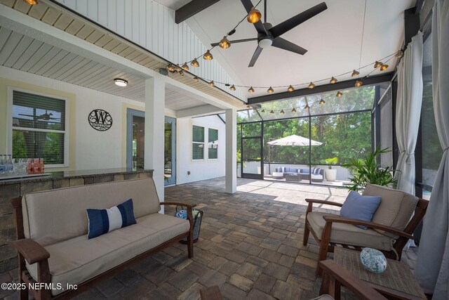 72 Whistler Trce, Ponte Vedra, FL 32081 - sunroom / solarium featuring ceiling fan, beam ceiling, and outdoor lounge area