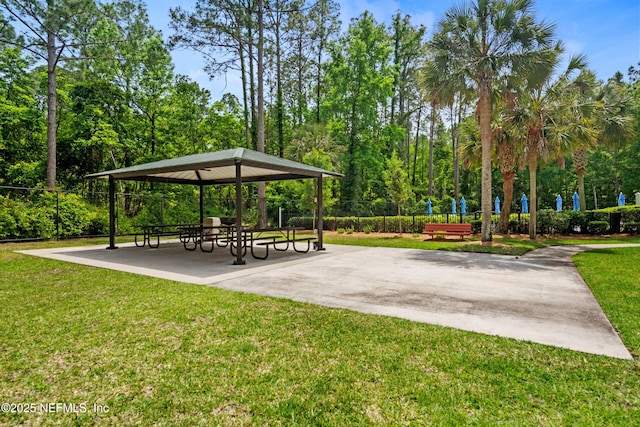 view of community with a lawn and a gazebo