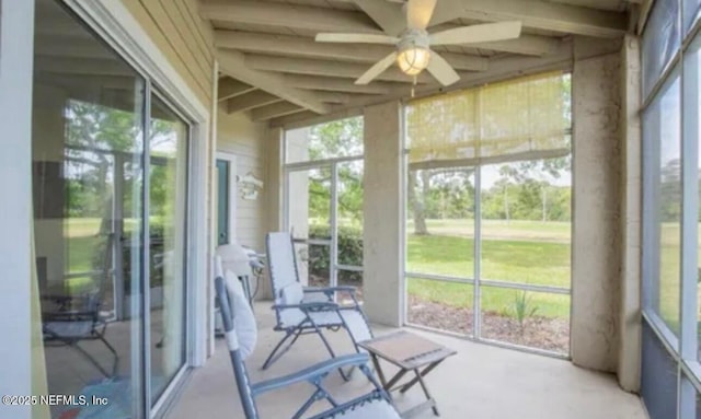 500 Sandiron Cir Unit 517, Ponte Vedra Beach, FL 32082 - sunroom with beamed ceiling, ceiling fan, and a healthy amount of sunlight