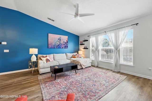 157 Jardin De Mer Pl Unit 157, Jacksonville Beach, FL 32250 - living area with a ceiling fan, visible vents, wood finished floors, and lofted ceiling