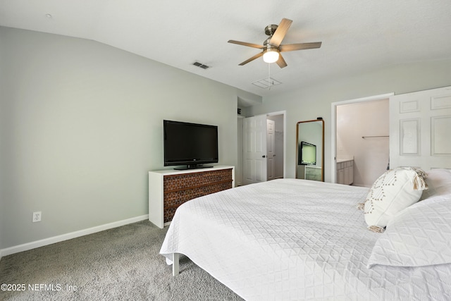 157 Jardin De Mer Pl Unit 157, Jacksonville Beach, FL 32250 - bedroom with visible vents, carpet floors, baseboards, a ceiling fan, and vaulted ceiling