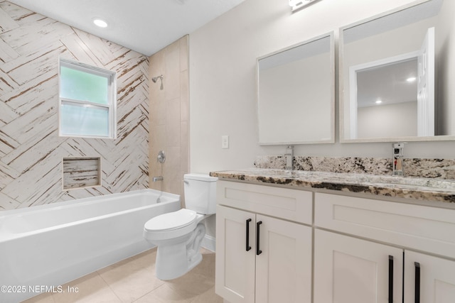 7708 Galveston Ave, Jacksonville, FL 32211 - full bath featuring a sink, toilet, double vanity, tile patterned flooring, and  shower combination