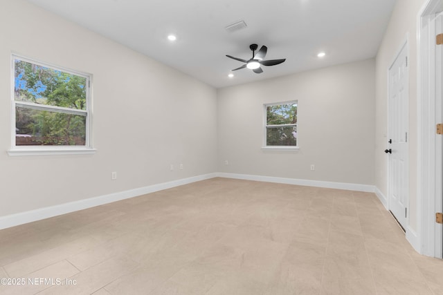 7708 Galveston Ave, Jacksonville, FL 32211 - empty room with visible vents, ceiling fan, recessed lighting, and baseboards