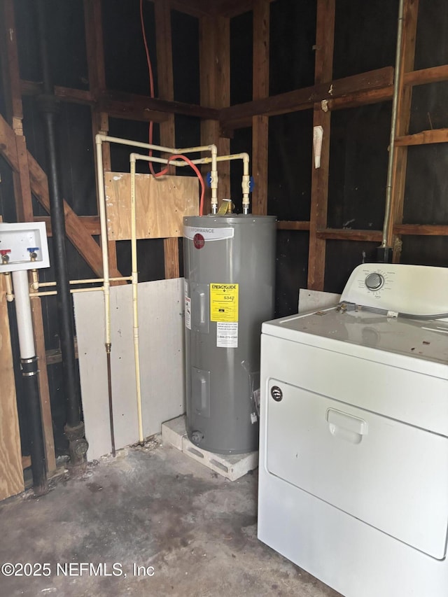 laundry area featuring water heater and washer / clothes dryer