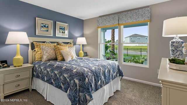 bedroom with baseboards and carpet floors