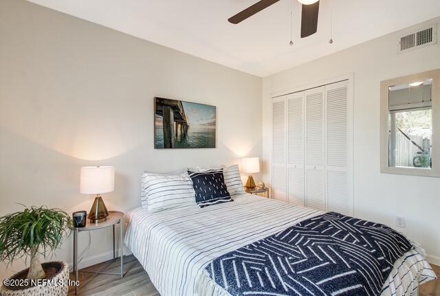 bedroom with a closet and ceiling fan