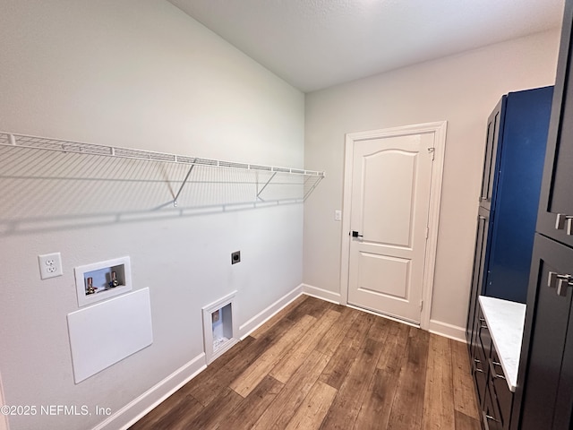 1116 Morgans Treasure Rd, Saint Augustine, FL 32084 - washroom with laundry area, baseboards, dark wood-type flooring, washer hookup, and hookup for an electric dryer