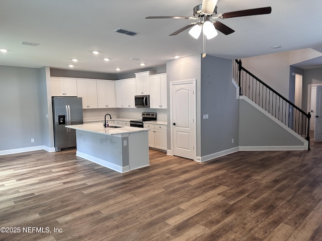 1116 Morgans Treasure Rd, Saint Augustine, FL 32084 - kitchen with a sink, dark wood finished floors, appliances with stainless steel finishes, and ceiling fan