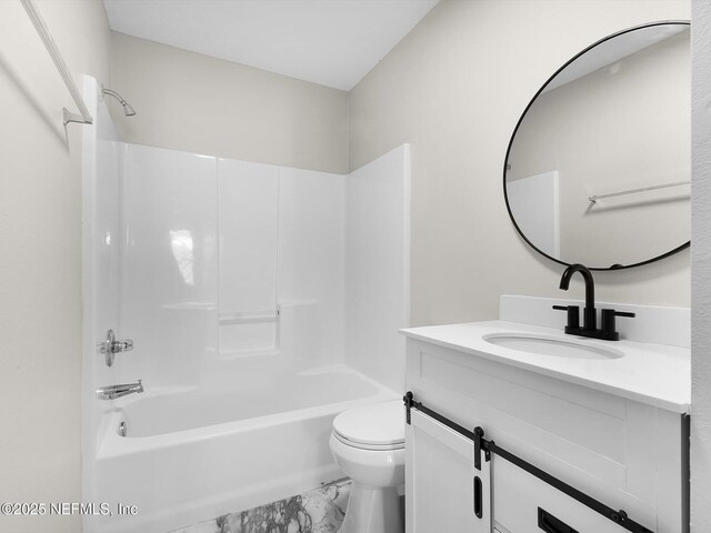1615 Brook Forest Dr, Jacksonville, FL 32208 - full bathroom featuring toilet, marble finish floor, vanity, and shower / bathing tub combination