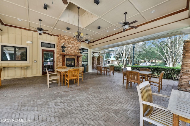 view of patio / terrace featuring a ceiling fan and outdoor dining area
