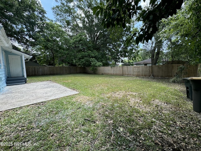 view of yard with a patio and a fenced backyard