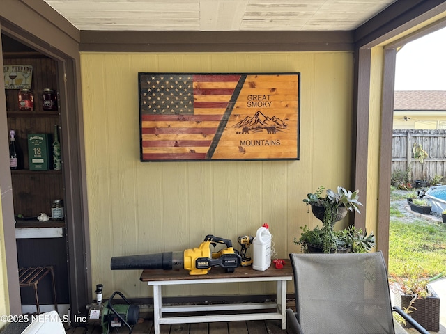 room details featuring wooden walls
