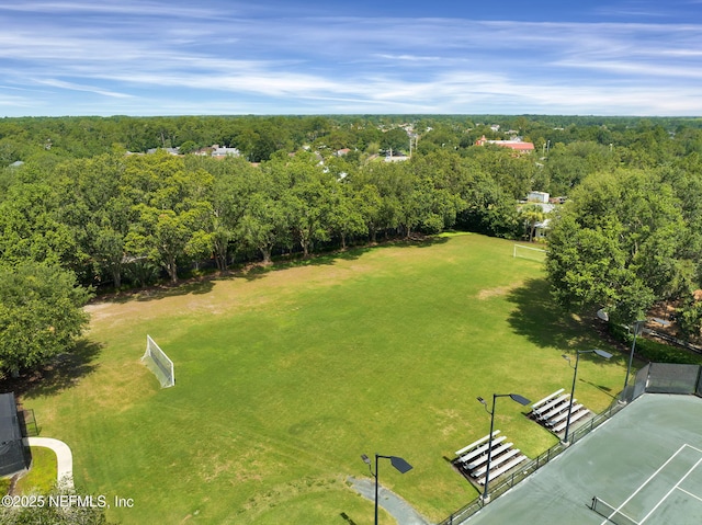 aerial view featuring a forest view