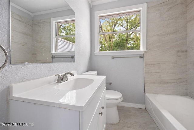 1232 Hamilton St, Jacksonville, FL 32205 - full bath with toilet, ornamental molding, vanity, and baseboards