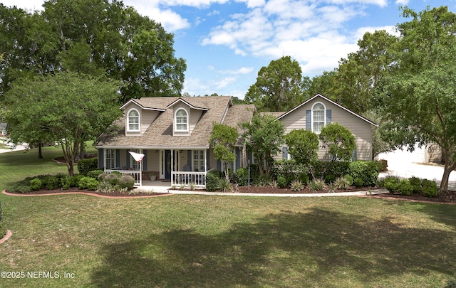 4637 Saddlehorn Trl, Middleburg, FL 32068 - cape cod house with covered porch, a front lawn, and roof with shingles