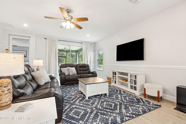 135 Neighbor Ct, Saint Augustine, FL 32092 - living room featuring light wood-style floors, baseboards, ceiling fan, and recessed lighting