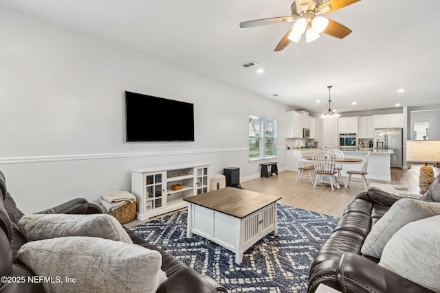 135 Neighbor Ct, Saint Augustine, FL 32092 - living area featuring recessed lighting, ceiling fan, visible vents, and light wood-type flooring