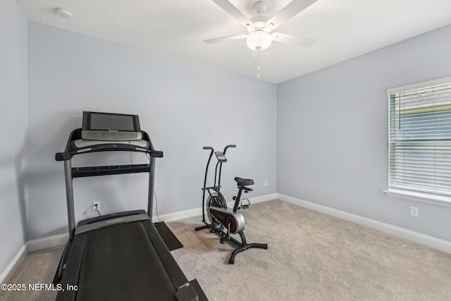 135 Neighbor Ct, Saint Augustine, FL 32092 - exercise area featuring a ceiling fan, baseboards, and carpet