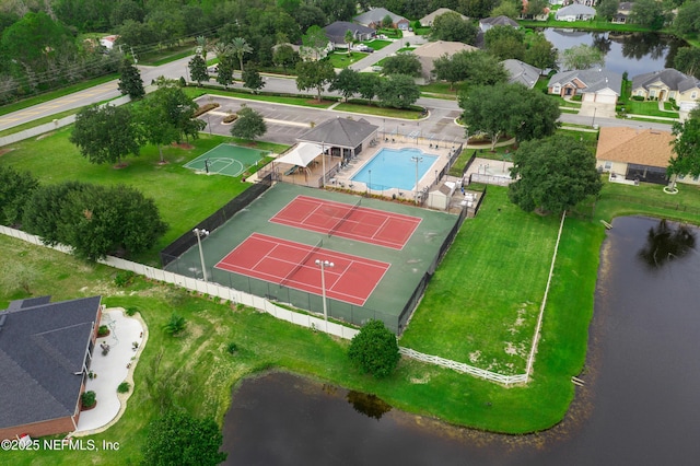 aerial view with a water view