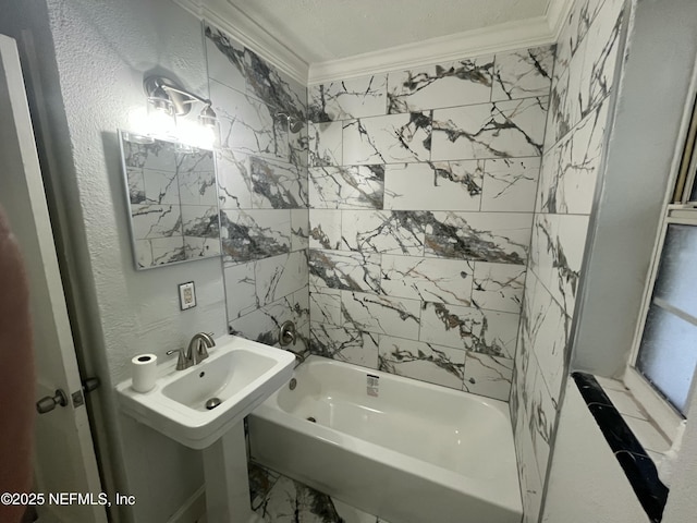 3128 Phyllis St, Jacksonville, FL 32205 - full bathroom with shower / washtub combination, crown molding, and a textured wall